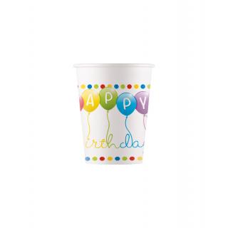 Happy Birthday Streamers Ποτήρια Χάρτινα (WM) 200 ml 8 τεμ.