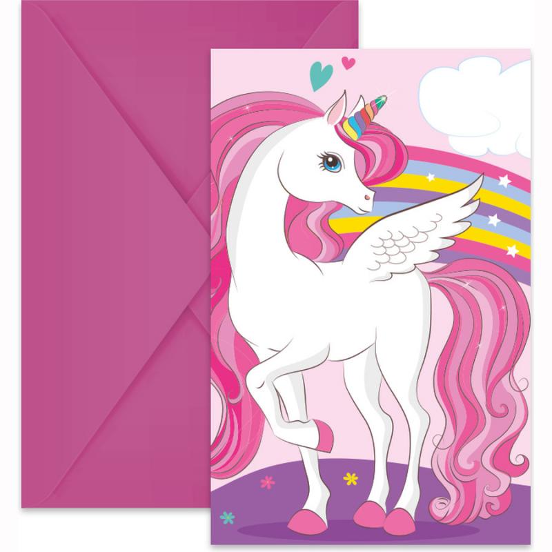 Unicorn Rainbow Colors Προσκλήσεις & Φάκελα με Κοπτικό FSC 6 τεμ.