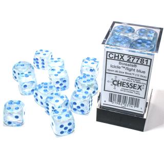 Chessex Borealis 16mm d6 Icicle/light blue Luminary Dice Block (12 dice)