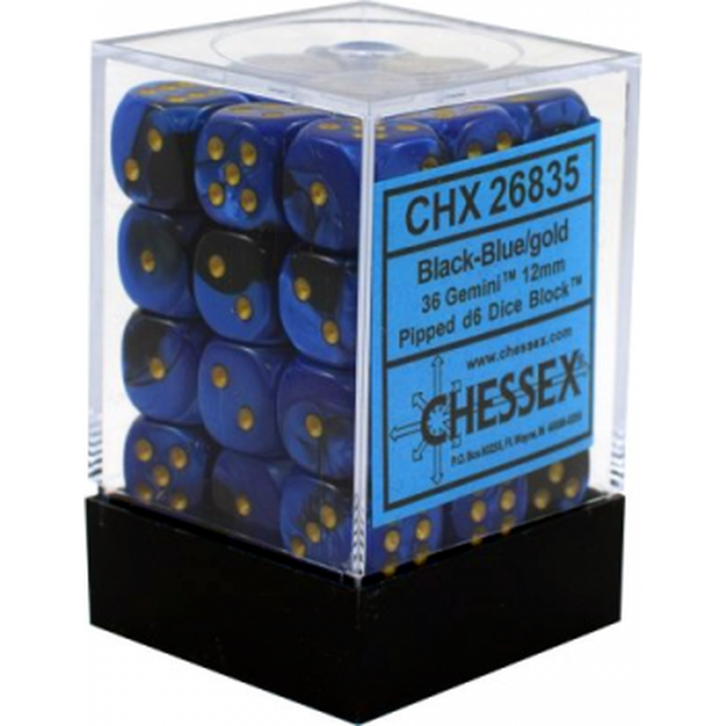 Chessex Opaque 16mm d6 with pips Dice Blocks (12 Dice) - Dusty Blue w/gold
