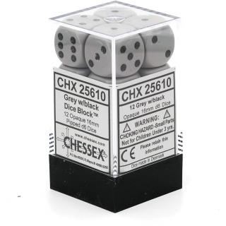 Chessex Opaque 16mm d6 with pips Dice Blocks (12 Dice) - Dark Grey w/copper