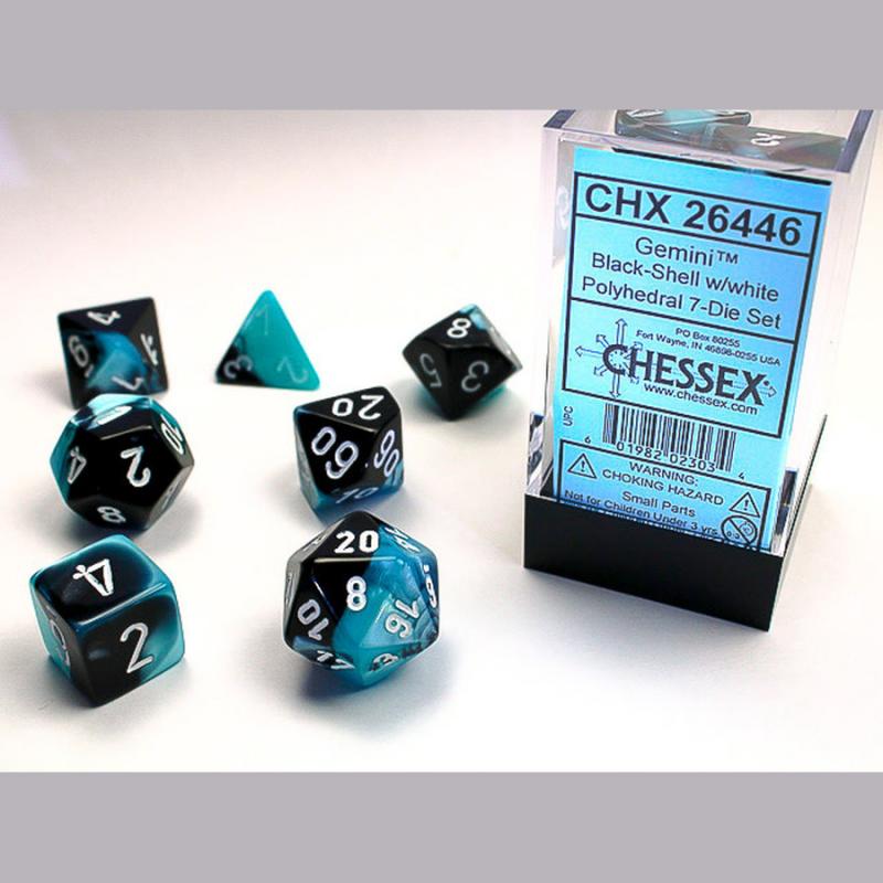 Chessex Gemini Polyhedral 7-Die Set - Black-Shell w/white