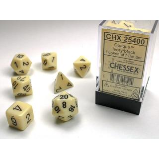 Chessex Opaque Polyhedral 7-Die Sets - Ivory w/black