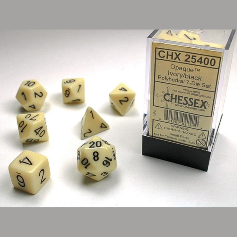 Chessex Opaque Polyhedral 7-Die Sets - Ivory w/black