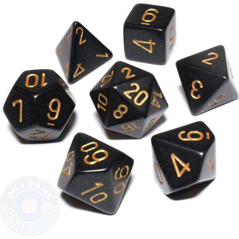 Chessex Opaque Polyhedral 7-Die Sets - Black w/gold