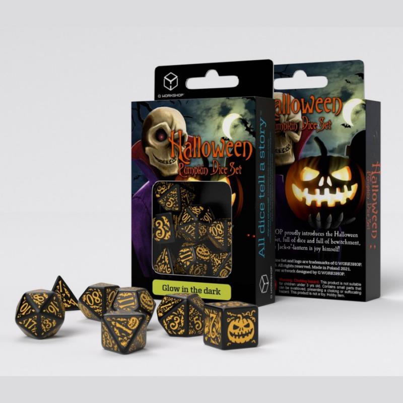 Halloween Pumpkin - Jack O'Lantern Dice Set (7 Dice)