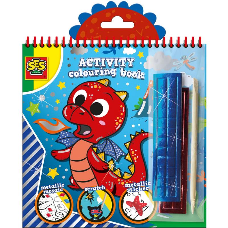Ses Creative - Βιβλίο Ζωγραφικής με Μεταλλικά Αυτοκόλλητα - Activity Colouring Book - Metallic 3 in1