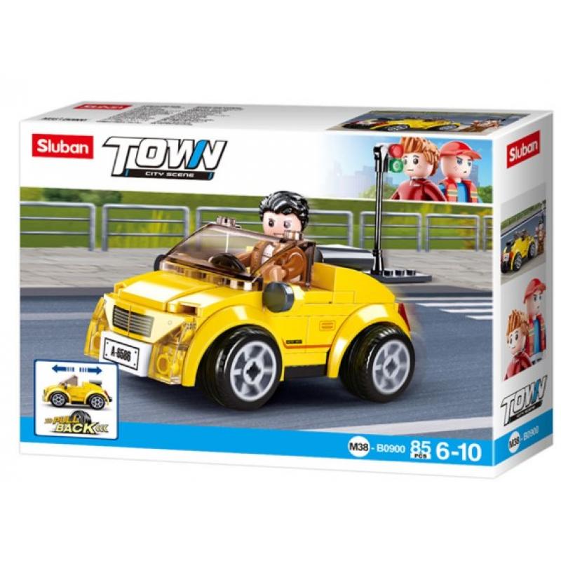 M38-B0900 Sluban Pull-Back Yellow Cabrio - City Scene serie