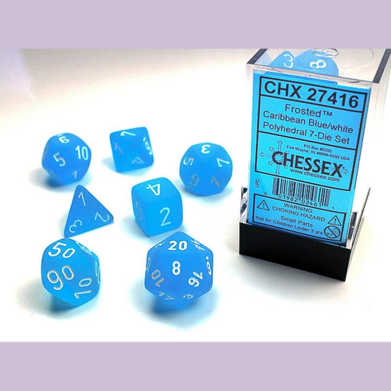 Chessex Frosted Mini Polyhedral Caribbean Blue/white 7-Die Set