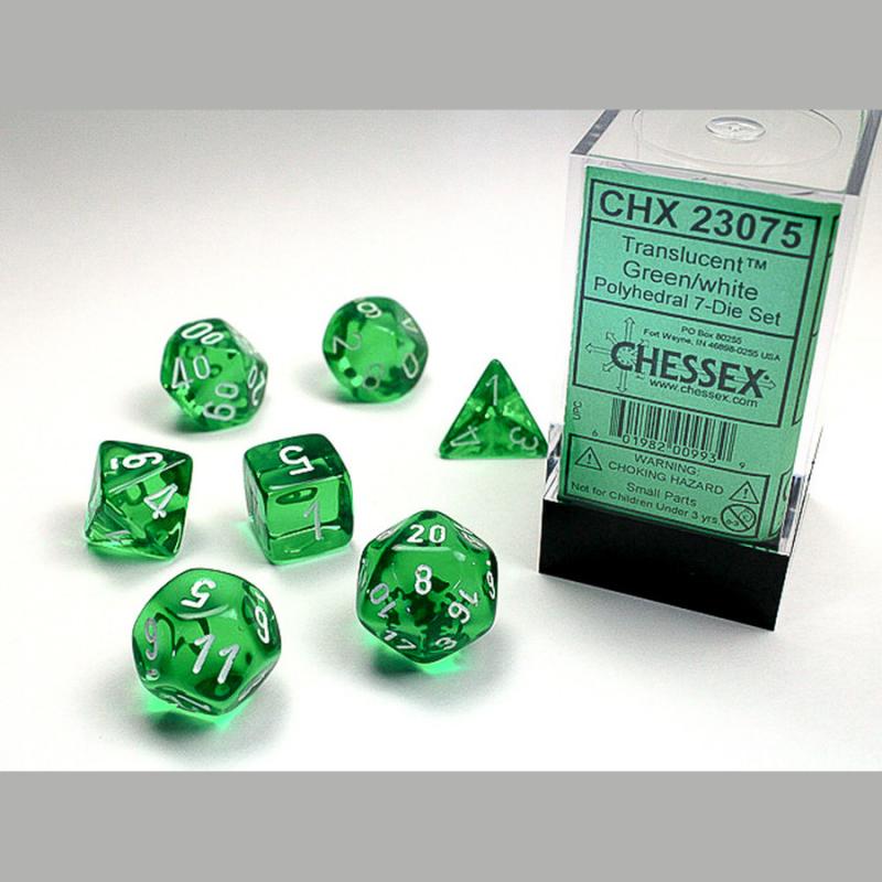 Chessex Translucent Mini Polyhedral Green/white 7-Die Set