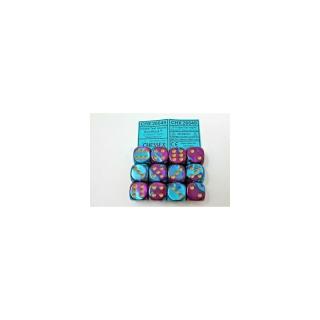 Chessex Gemini 16mm d6 with pips Dice Blocks (12 Dice) - Purple-Teal w/gold