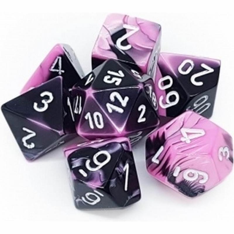 Chessex Gemini Polyhedral 7-Die Set - Black-Pink w/white