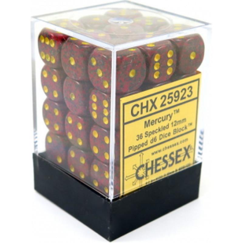 Chessex Speckled 12mm d6 Dice Blocks with Pips (36 Dice) - Mercury