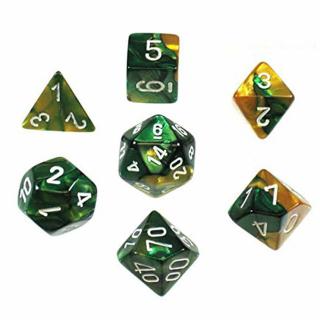Chessex Gemini Polyhedral 7-Die Set - Gold-Green w/white
