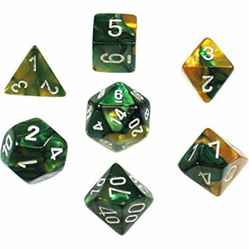 Chessex Gemini Polyhedral 7-Die Set - Gold-Green w/white