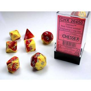 Chessex Gemini Polyhedral 7-Die Set - Red-Yellow w/silver