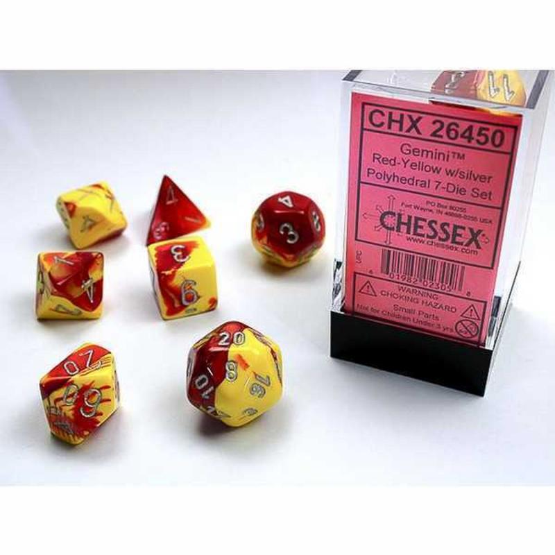 Chessex Gemini Polyhedral 7-Die Set - Red-Yellow w/silver