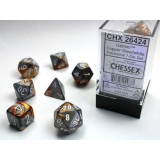 Chessex Gemini Polyhedral 7-Die Set - Copper-Steel w/white