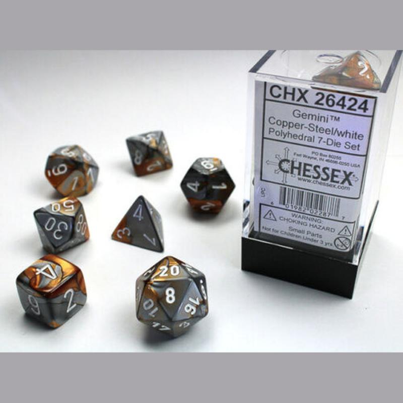Chessex Gemini Polyhedral 7-Die Set - Copper-Steel w/white
