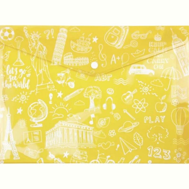 Typotrust Φάκελος Κουμπί PP A4 Doodle - Κίτρινο