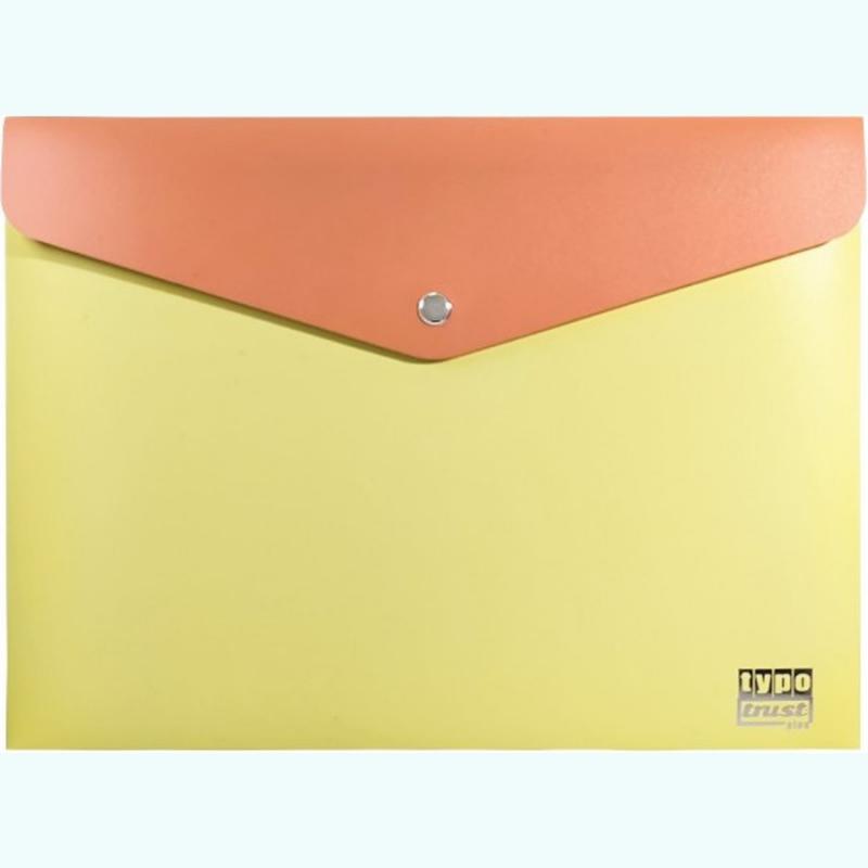Typotrust Φάκελος Κουμπί PP A4 Double - Εξωτερικά Κίτρινο, Εσωτερικά Πορτοκαλί