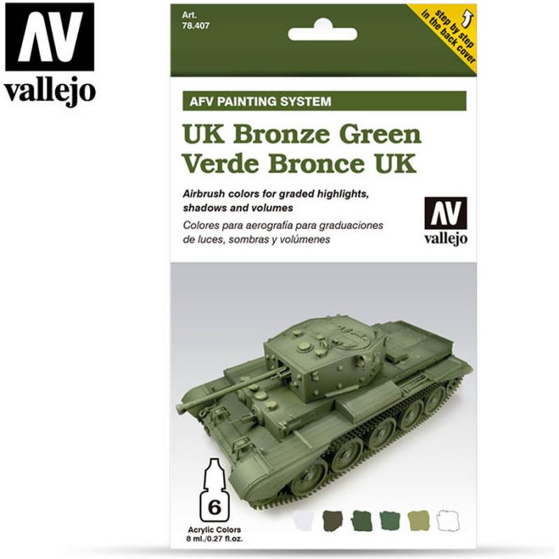 AFV Painting System - Vallejo 6x8ml Air Colour Set - UK Bronze Green 78407