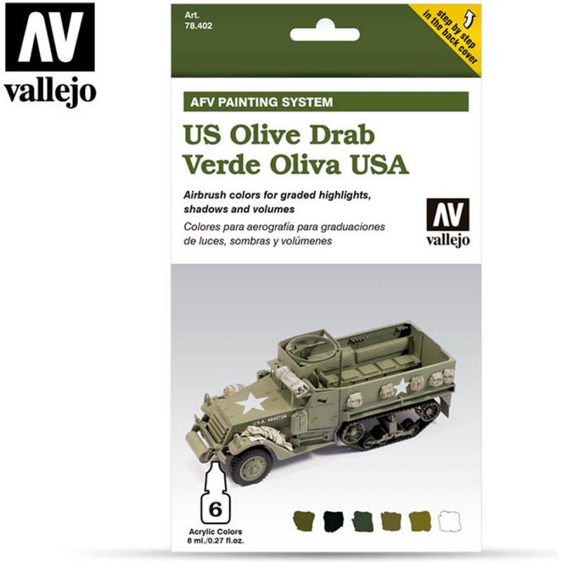 AFV Painting System - Vallejo 6x8ml Air Colour Set - US Army Olive Drab 78402