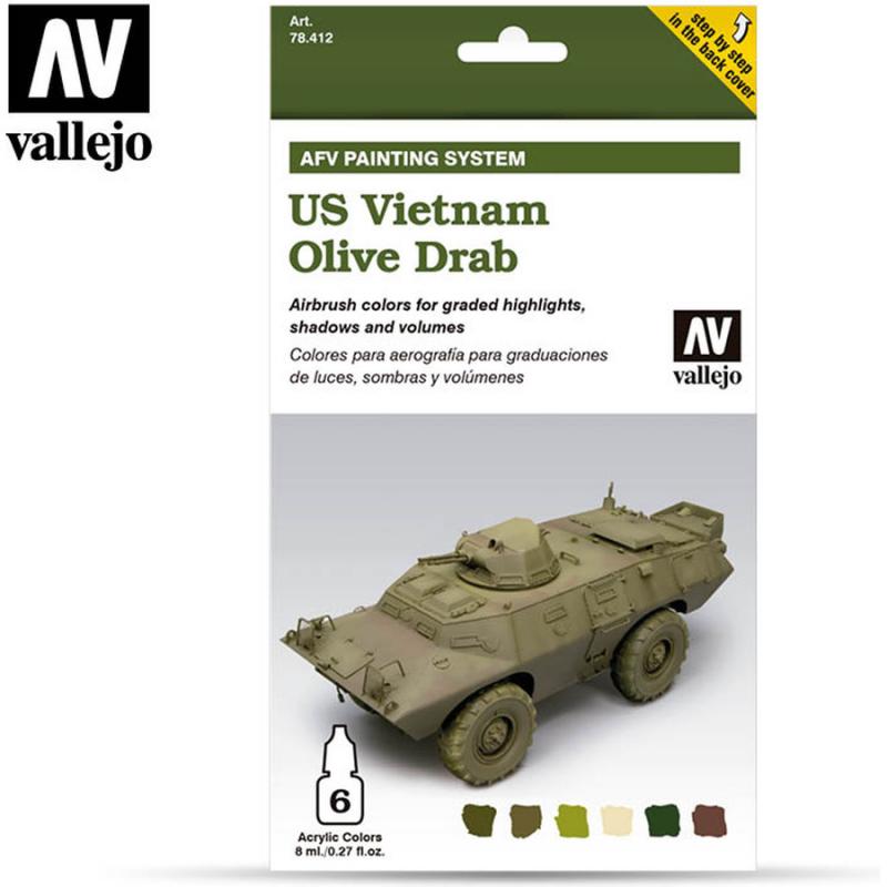 AFV Painting System - Vallejo 6x8ml Air Colour Set - US Vietnam Olive Drab 78412