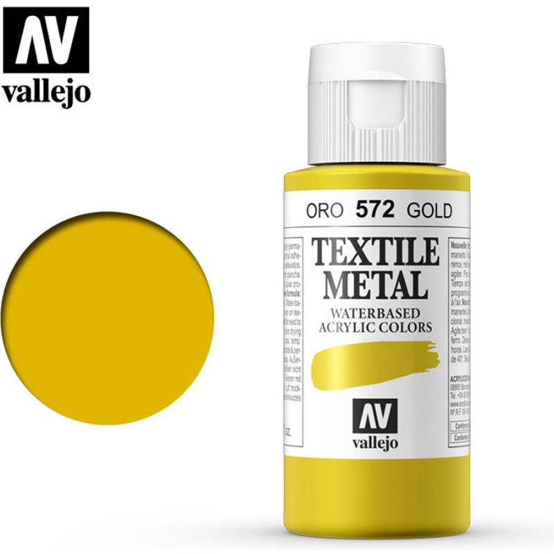 Textile Color Metallic Acrylic Paint - Vallejo 60ml - Metallic Gold 40572