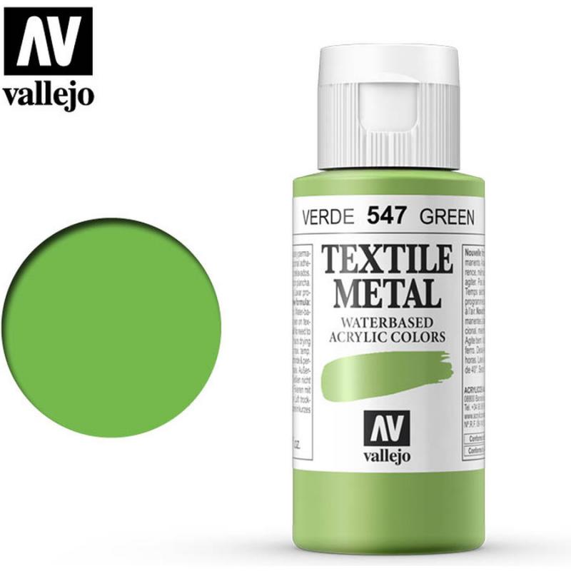 Textile Color Metallic Acrylic Paint - Vallejo 60ml - Metallic Green 40547