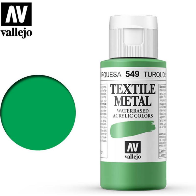 Textile Color Metallic Acrylic Paint - Vallejo 60ml - Metallic Turquoise 40549