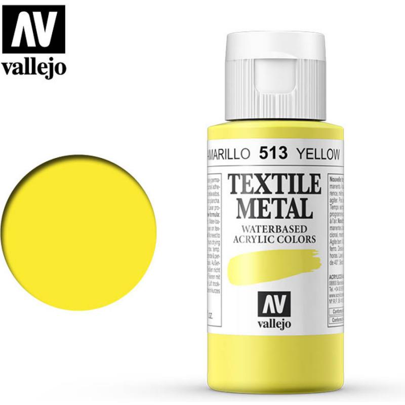 Textile Color Metallic Acrylic Paint - Vallejo 60ml - Metallic Yellow 40513