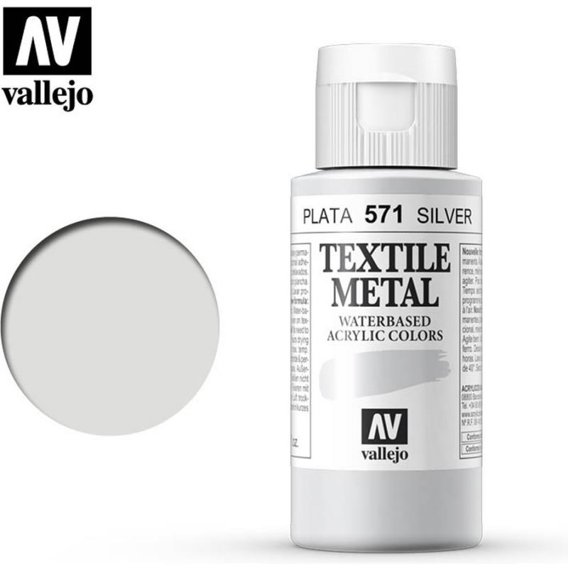 Textile Color Metallic Acrylic Paint - Vallejo 60ml - Metallic Silver 40571