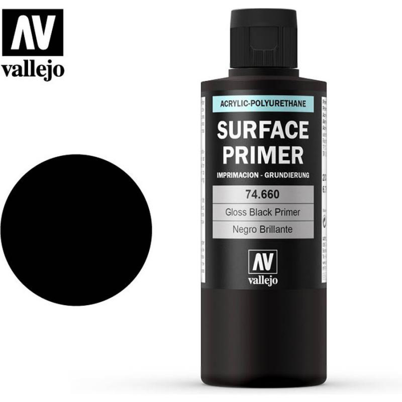 Surface Primer Acrylic-Polyurethane - Vallejo 200ml - Gloss Black 74660