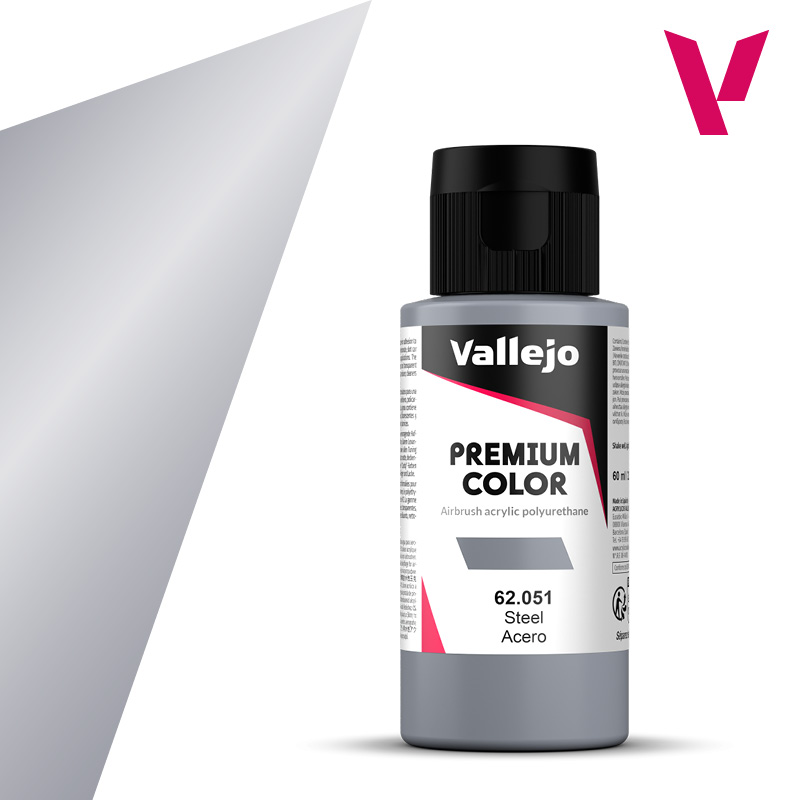 Premium Metallic Airbrush Colour - Vallejo 60ml - Metallic Steel 62051