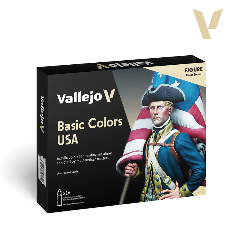 Model Color Paint Set - Vallejo 16x17ml Colour Set - Basic Colors USA 70140