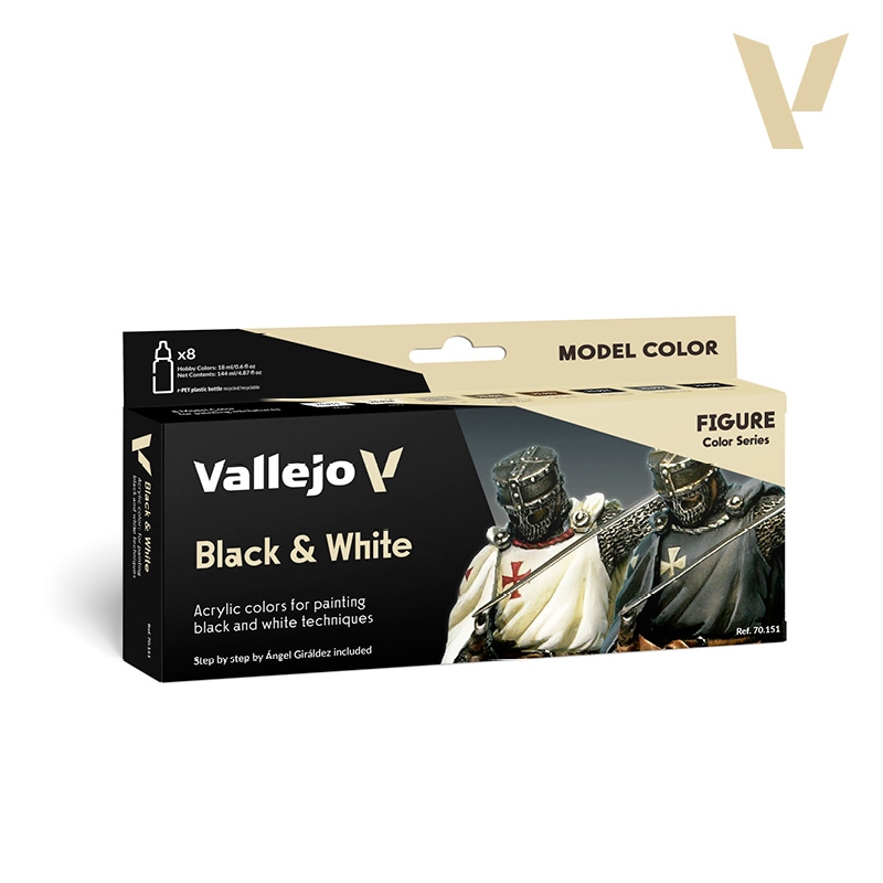Model Color Paint Set - Vallejo 8x17ml Colour Set - Black and White 70151