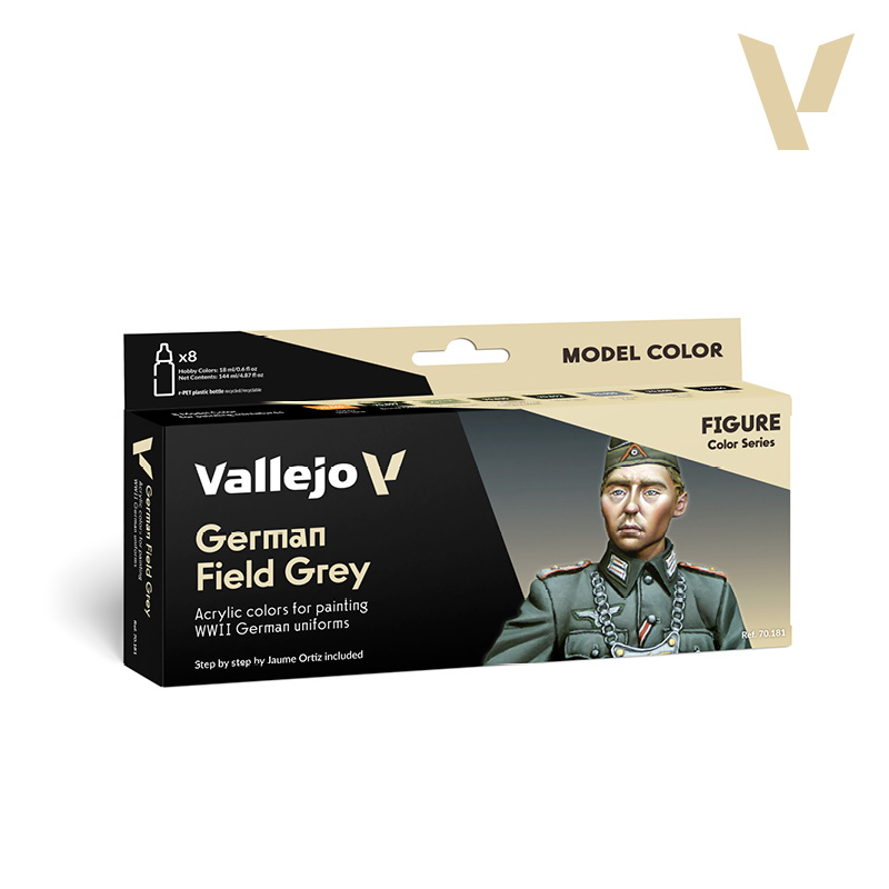 Model Color Paint Set - Vallejo 8x17ml Colour Set - German Field Grey Uniform 70