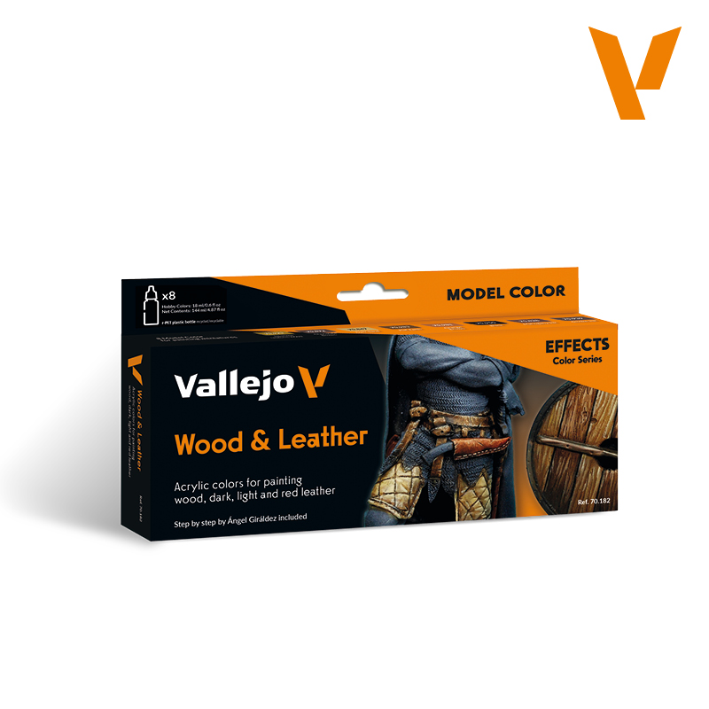Model Color Paint Set - Vallejo 8x17ml Colour Set - Wood and Leather 70182