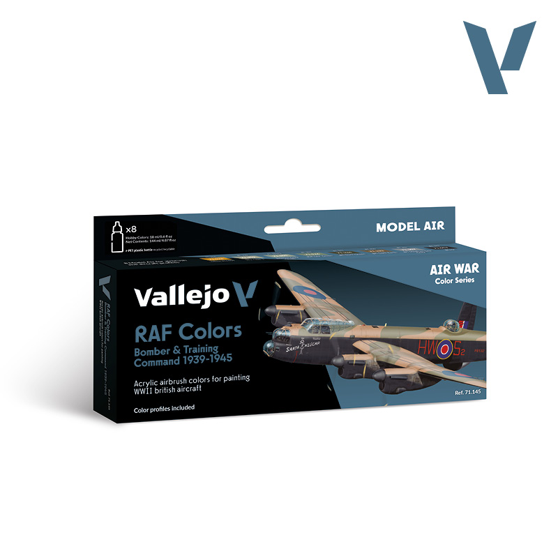 Model Air Paint Set - Vallejo 8x17ml Colour Set - Bomber Air Command And Traini