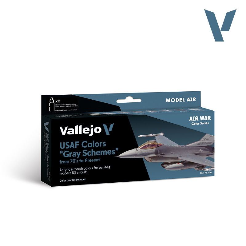 Model Air Paint Set - Vallejo 8x17ml Colour Set - USAF Color Gray Schemes 71156