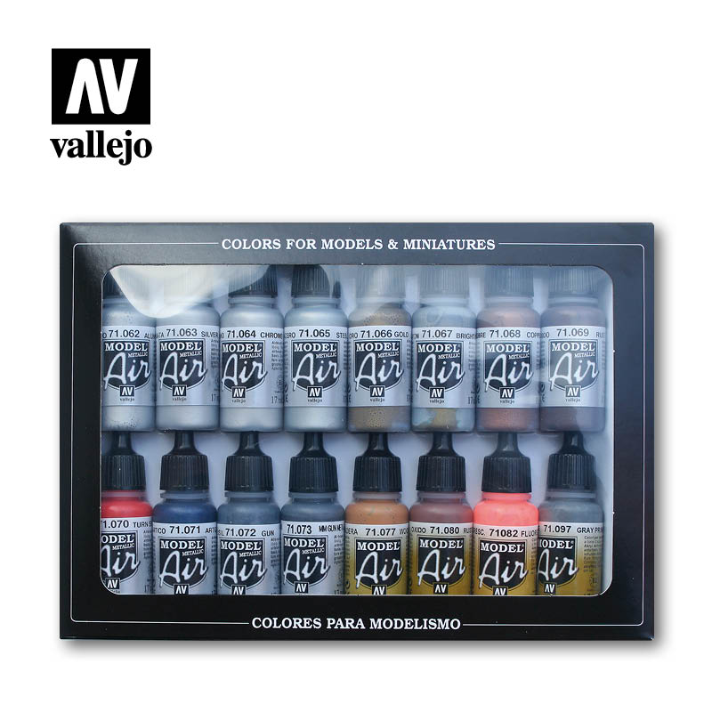 Model Air Paint Set - Vallejo 16x17ml Colour Set - Metallic Effects 71181