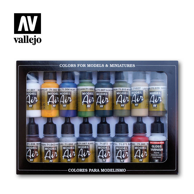 Model Air Paint Set - Vallejo 16x17ml Colour Set - Construction Building Colors