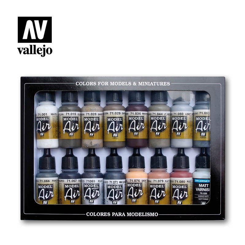 Model Air Paint Set - Vallejo 16x17ml Colour Set - Weathering Set 71194