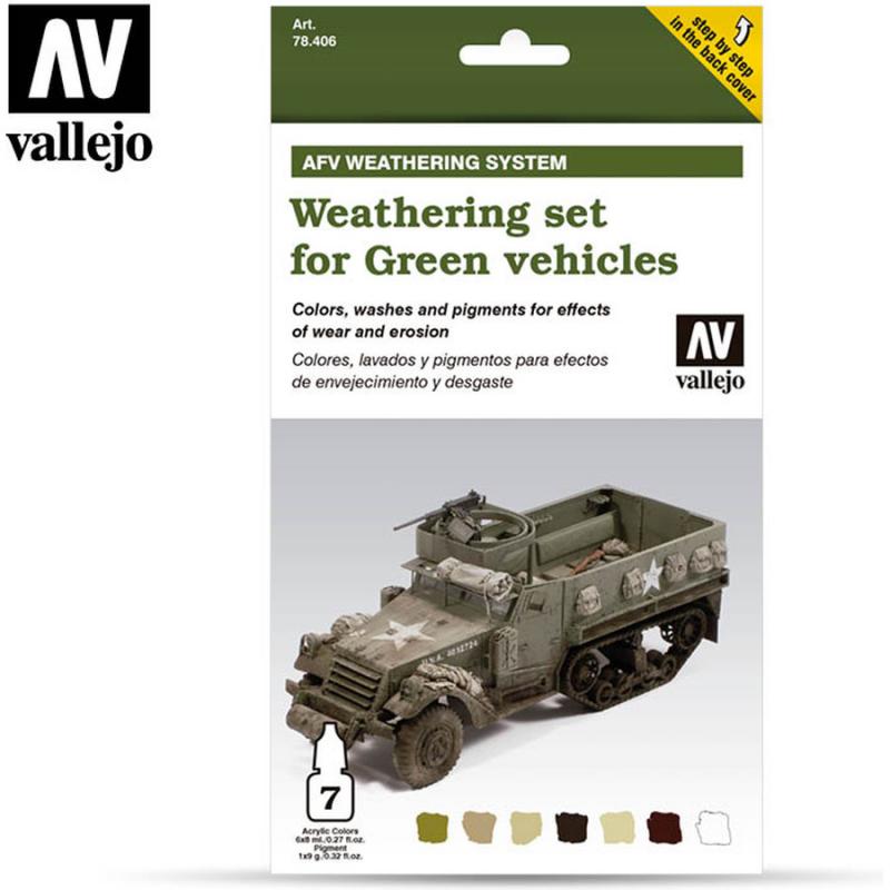 AFV Weathering System - Vallejo 6x8ml+1 Air Colour Set - Weathering Set For Gre