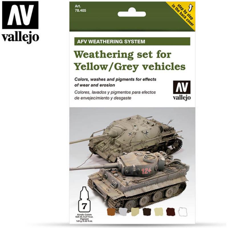 AFV Weathering System - Vallejo 6x8ml+1 Air Colour Set - Weathering Set For Yel