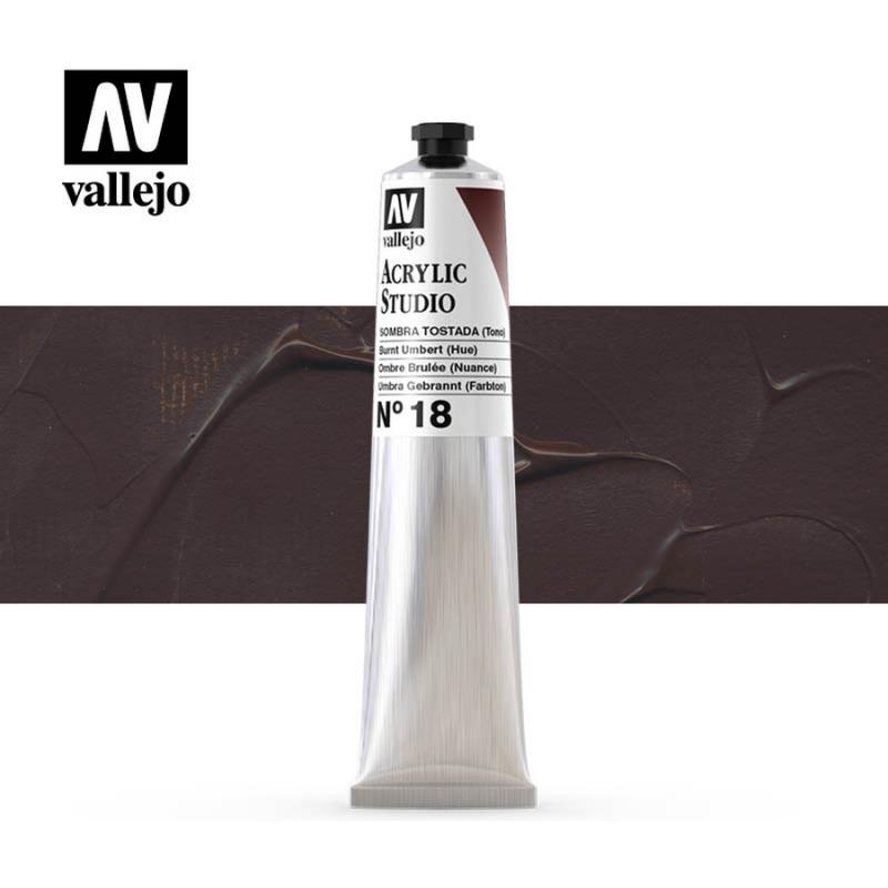 Acrylic Studio Paint Tube - Vallejo 58ml - Burnt Umber 21018