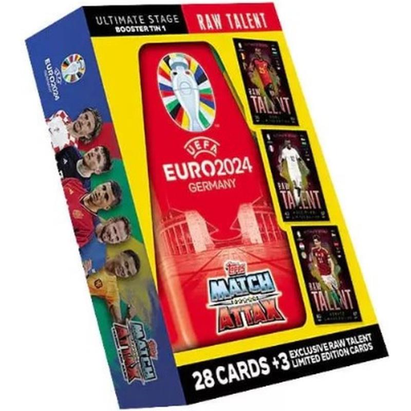 Topps Uefa Euro 2024 Trading Cars Booster Tin (28 cards + 3 Exl,) Raw Talent